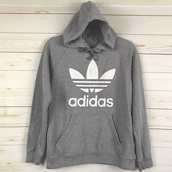 adidas Trefoil Logo Heather Gray Pullover Hoodie - Picture 4 of 14